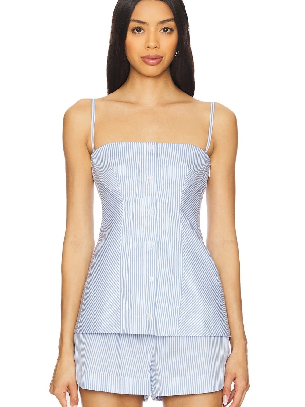 Jonathan Simkhai Vivvy Bustier Top in Blue Hydrangea Stripe